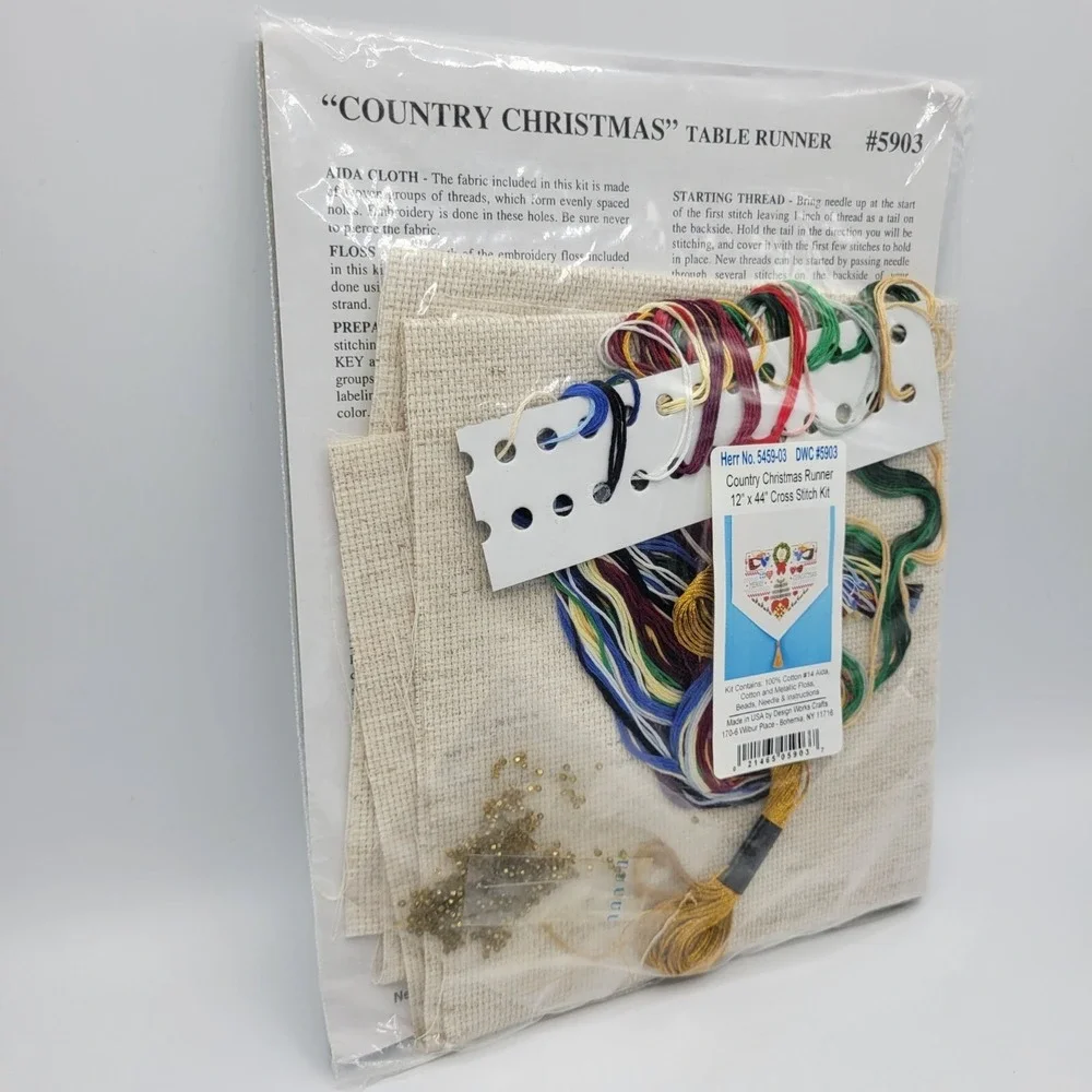 Vtg Country Christmas Table Runner Cross Stitch Kit 12